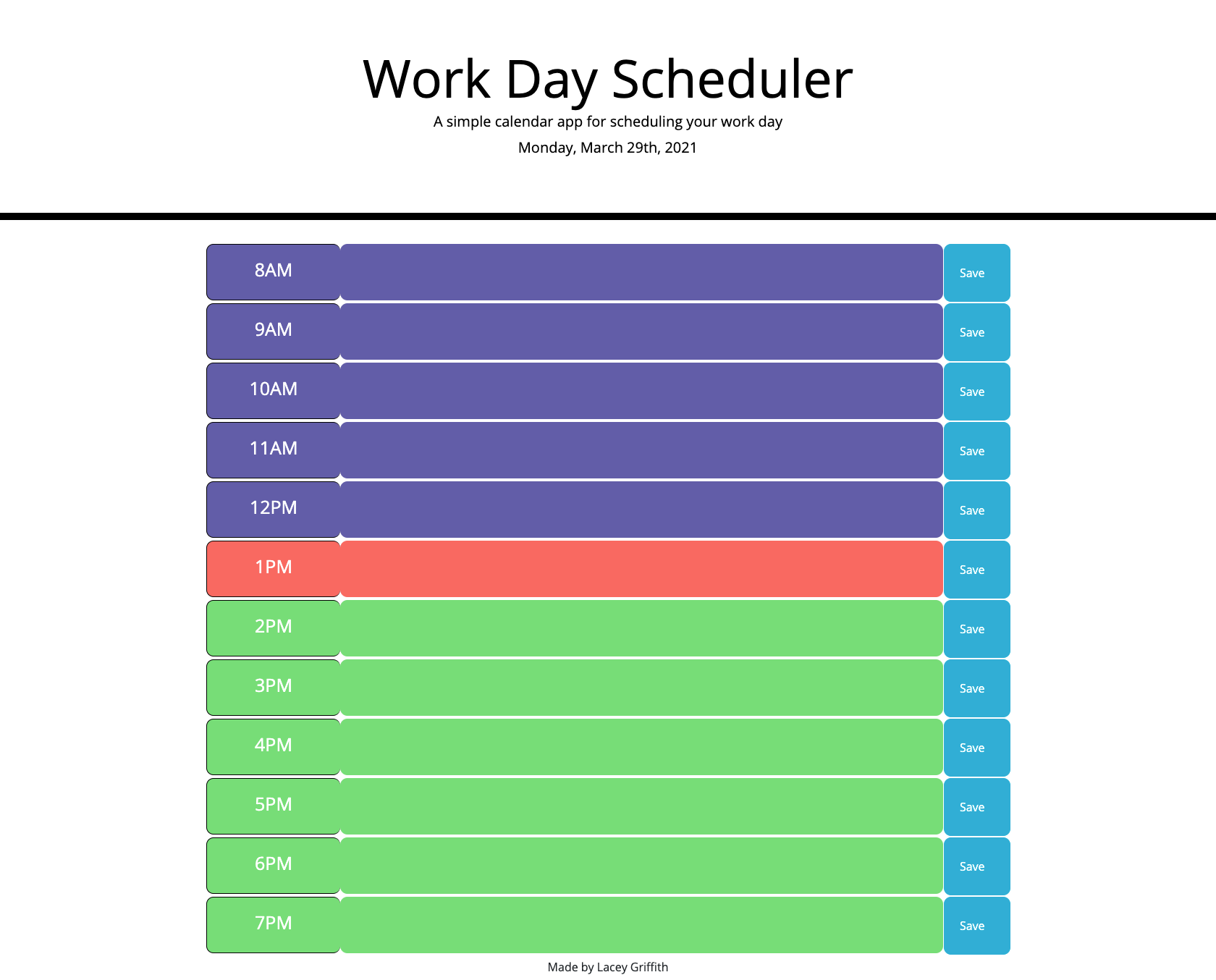 Screenshot of workday scheduling website